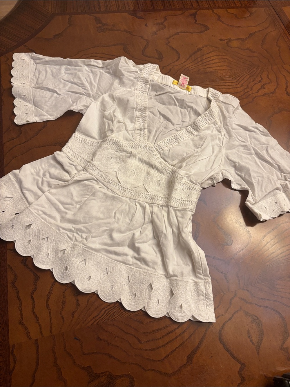 Catherine Malandrino White Eyelet Crochet Waist Blouse